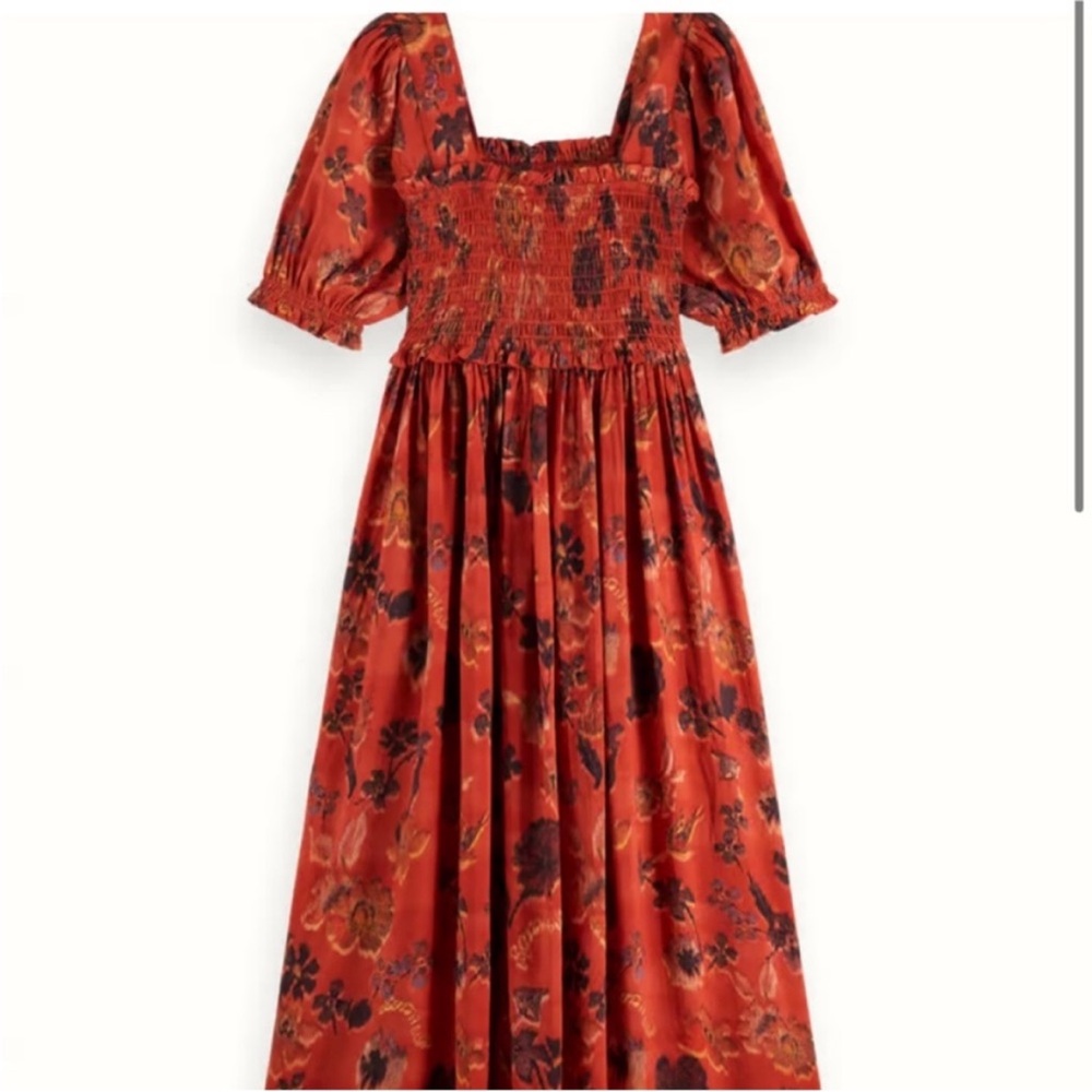 Scotch & Soda Poetry Tapestry Negroni Smocked Red Floral Dress